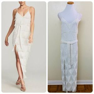 Retrofete Fringe Rebecca Retro Wedding Dress Medium in White Front Slit $1095